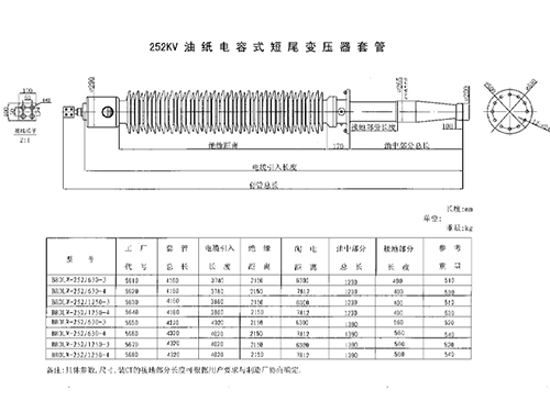252KV油紙電容式短尾變壓器套管